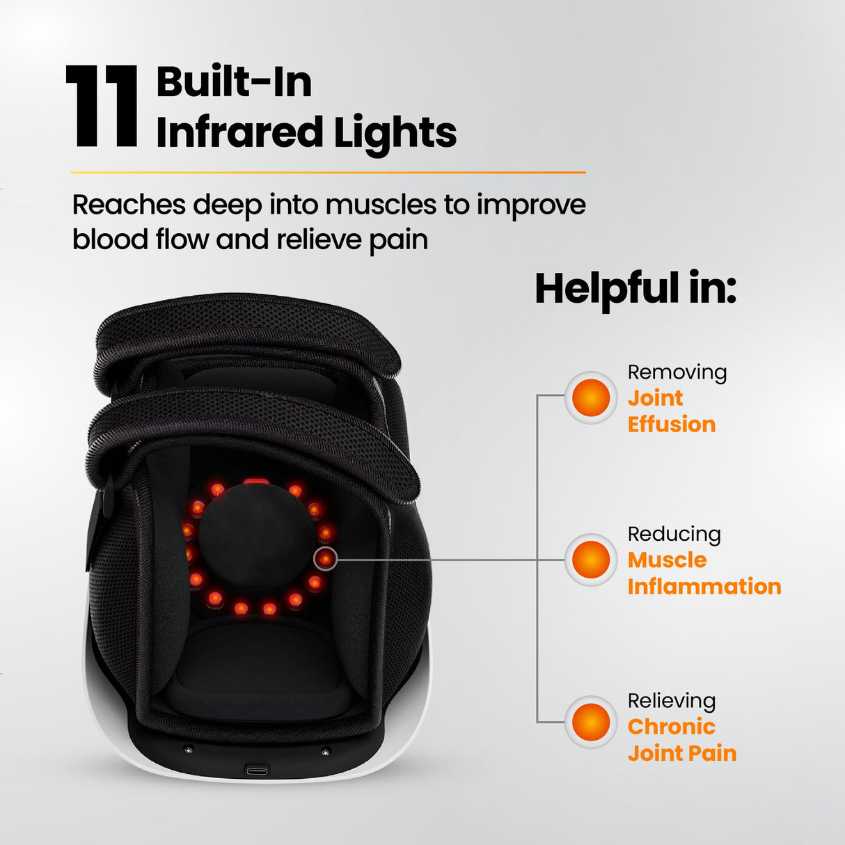 Knee massager with 11 infrared lights for deep tissue therapy improving blood flow and relieving joint pain and inflammation