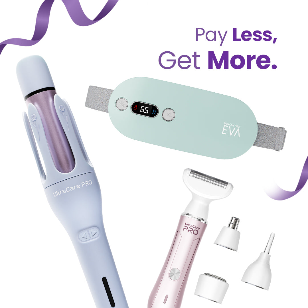 Ultimate Pamper Combo (EVA Period Heating Pad + EVA Automatic Hair Curler + EVA Face and Body Hair Trimmer)