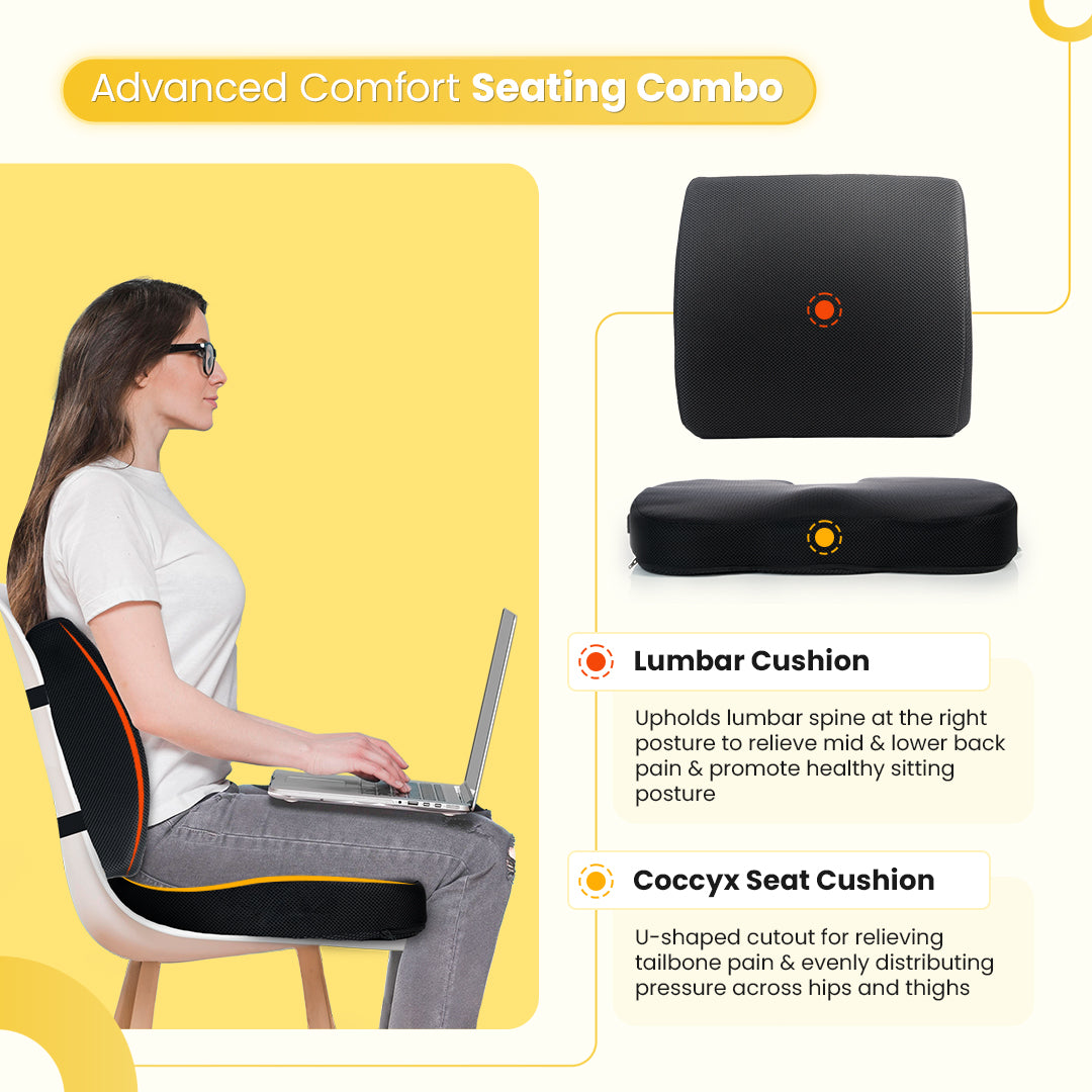 Ultimate Comfort Seating Combo (Coccyx Seat Cushion & Lumbar Support Cushion)