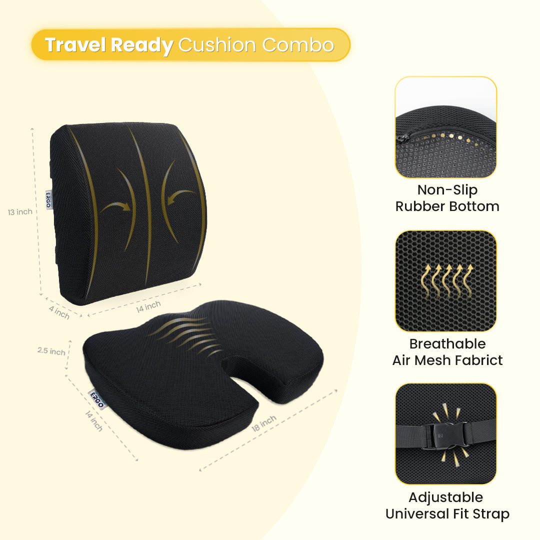 Ultimate Comfort Seating Combo (Coccyx Seat Cushion & Lumbar Support Cushion)
