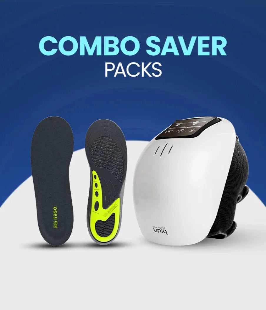 UltraCare PRO combo saver pack with smart knee massager and ergonomic insoles for joint pain relief, foot support, and daily comfort