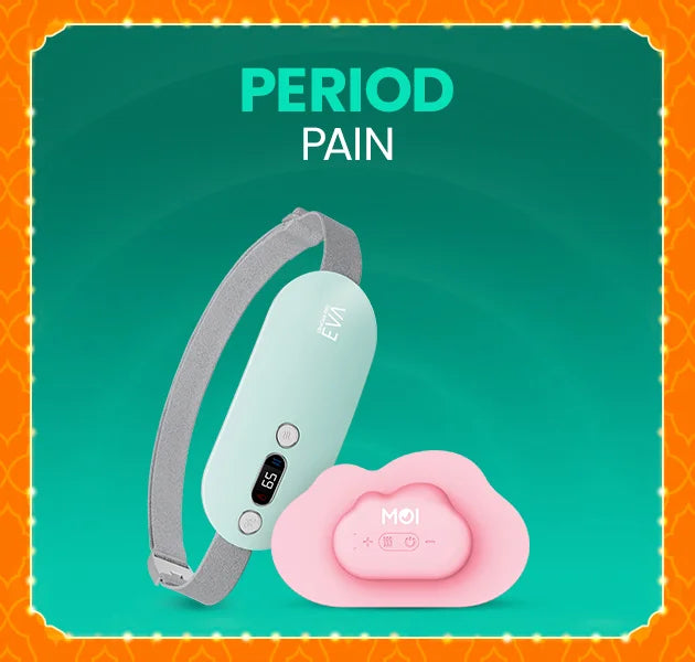UltraCare PRO period pain relief device with heat therapy belt and MOI massager for menstrual cramps and abdominal pain relief