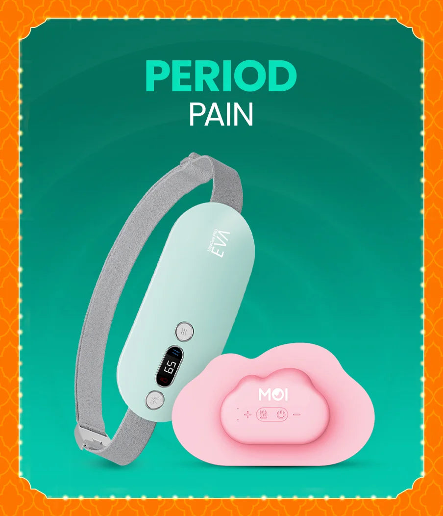UltraCare PRO period pain relief device with heat therapy belt and MOI massager for menstrual cramps and abdominal pain relief