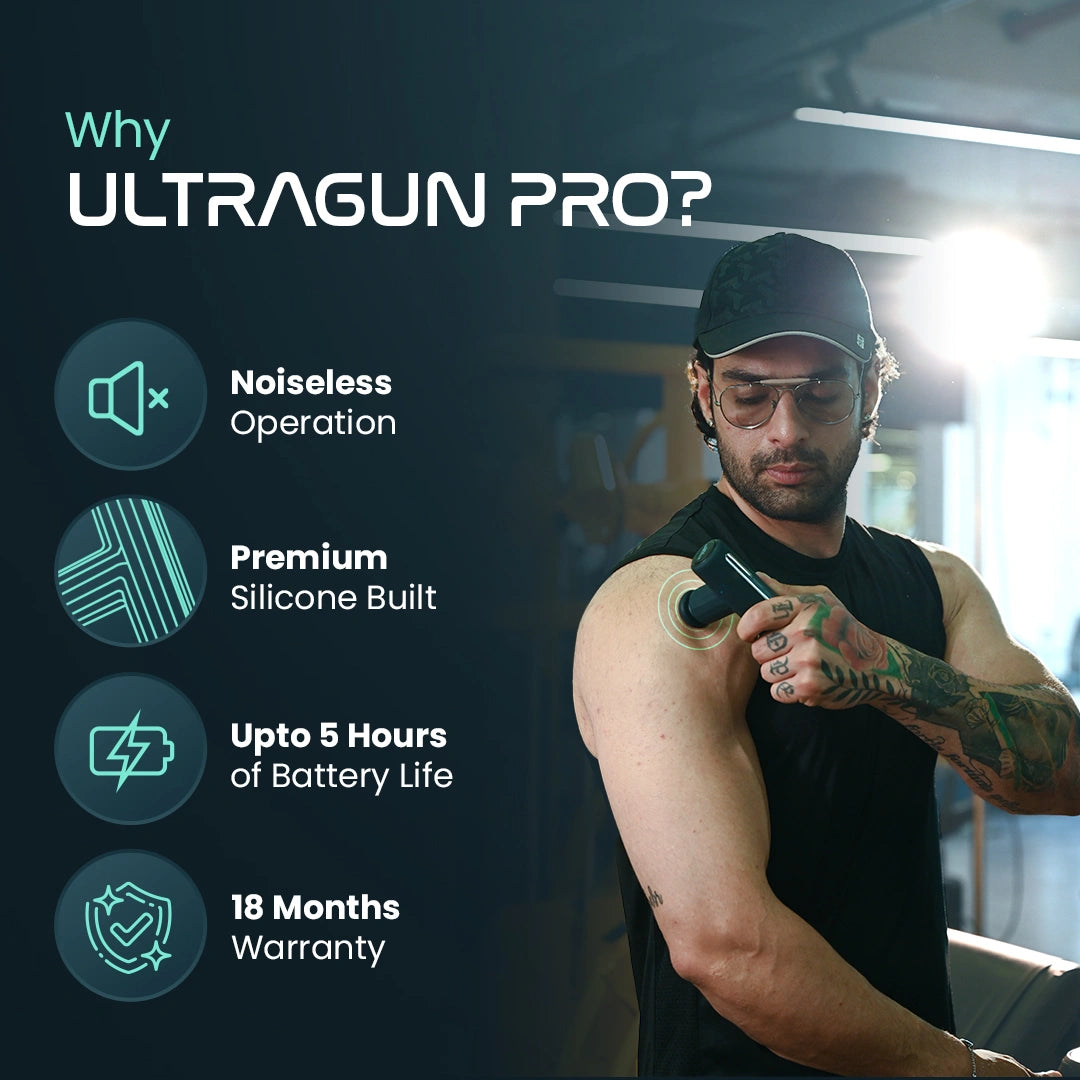 UltraGun PRO massage gun for muscle recovery: noiseless deep tissue massager with long battery life and silicone build