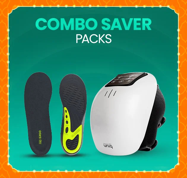 UltraCare PRO combo saver pack with smart knee massager and ergonomic insoles for joint pain relief, foot support, and daily comfort