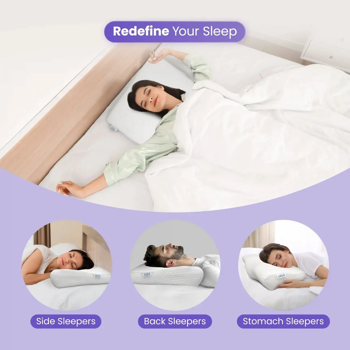 UltraCare PRO ERGO Contour Cervical Pillow for Side Sleepers, Back Sleepers and Stomach Sleepers - Ergonomic Neck Support Memory Foam Pillow