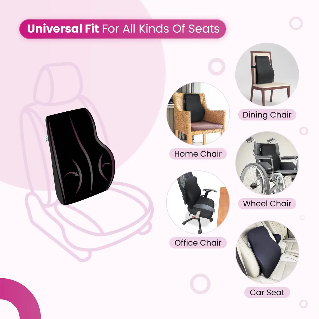 UltraCare PRO ERGO Lumbar Support Cushion Universal Fit for Office Chair, Car Seat, Home Chair, Dining Chair and Wheelchair - Adjustable Strap Back Support