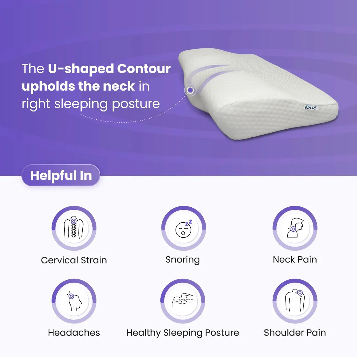 UltraCare PRO ERGO U-Shaped Contour Cervical Pillow for Neck Pain, Cervical Strain, Snoring, Headaches and Shoulder Pain - Correct Sleeping Posture Support