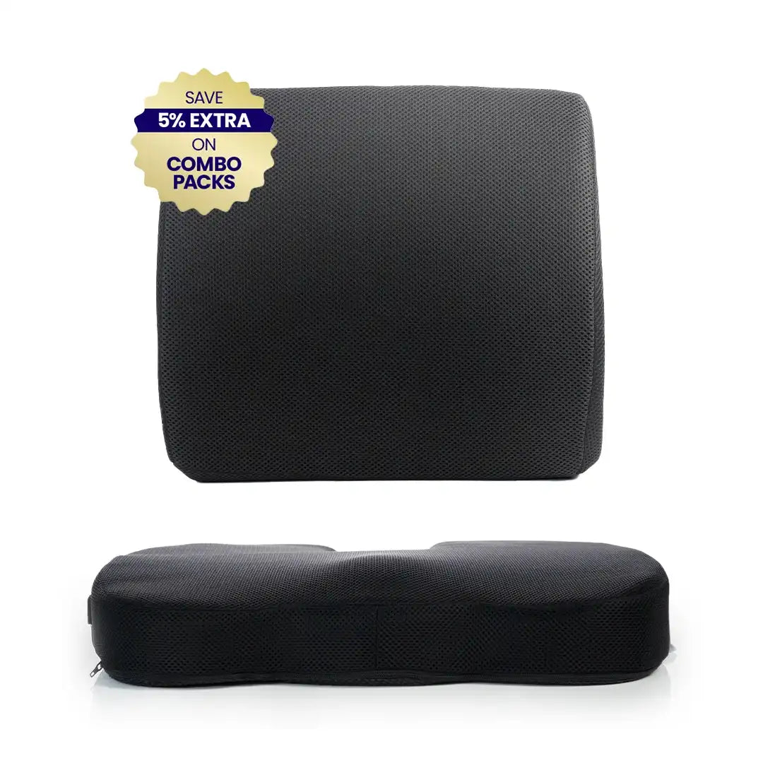 UltraCare PRO Memory Foam Lumbar Back Support Cushion and Coccyx Seat Cushion Combo Pack - Ergonomic Chair Cushion Set for Back Pain Relief
