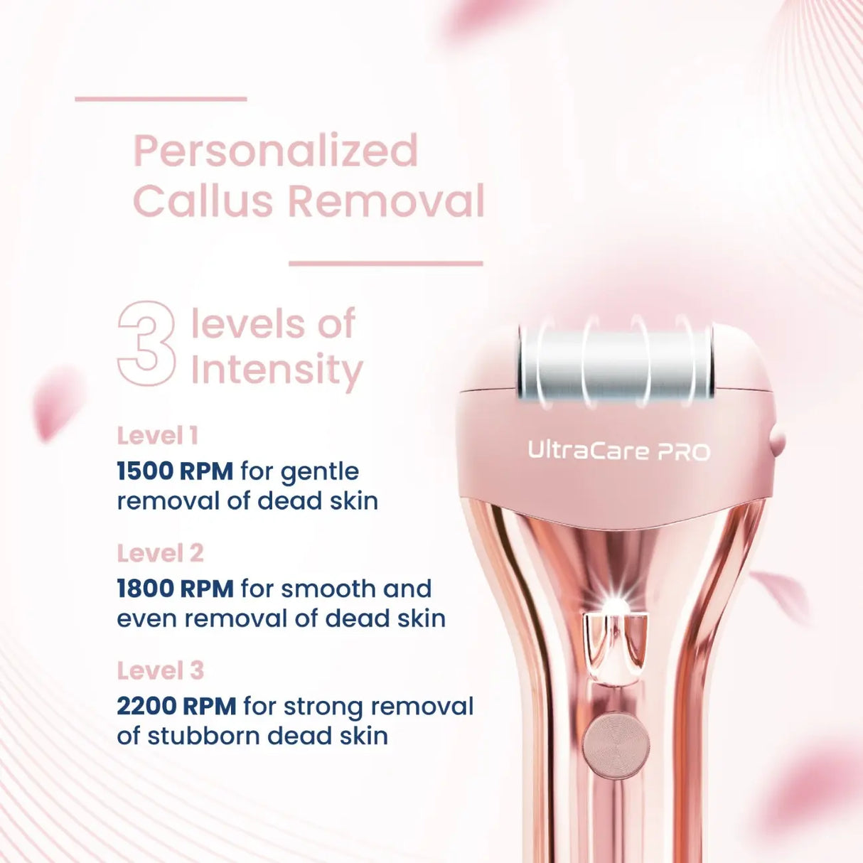 Electric callus remover with 3 speed intensity levels for smooth feet and dead skin removal at home