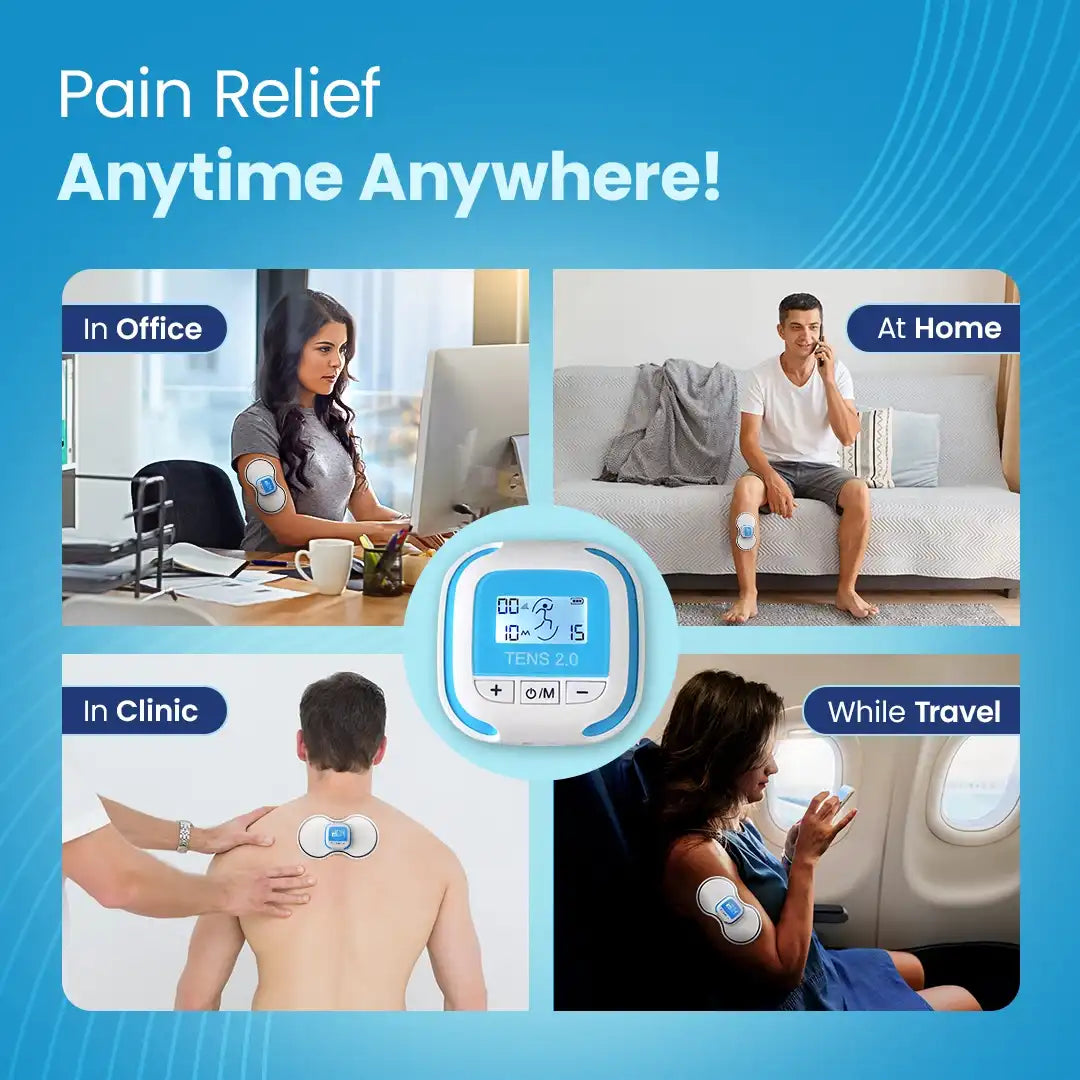 UltraCare PRO TENS 2.0 portable pain relief device for office, home, clinic, and travel use with wireless therapy.