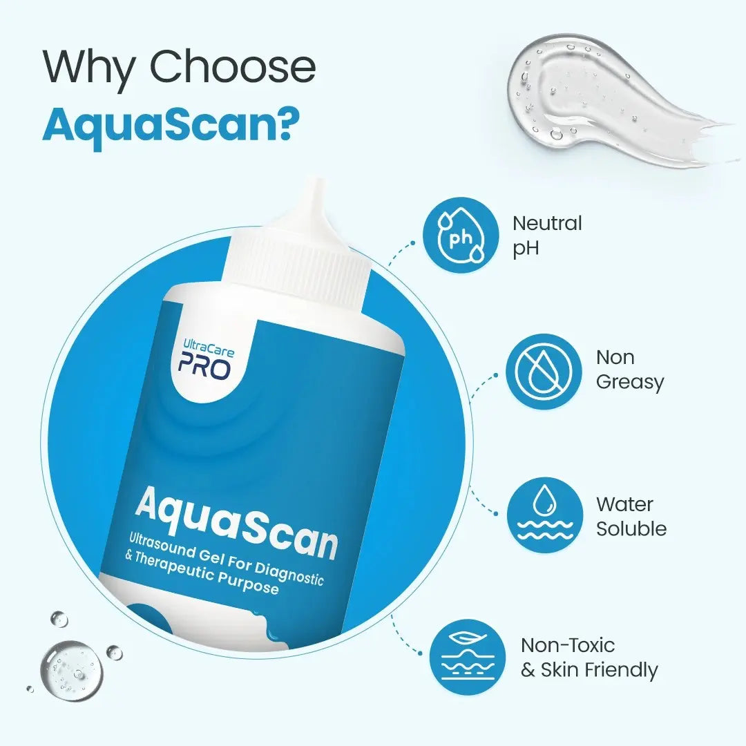 UltraCare PRO AquaScan Ultrasound Gel Neutral pH Non Greasy Water Soluble Non Toxic Skin Friendly