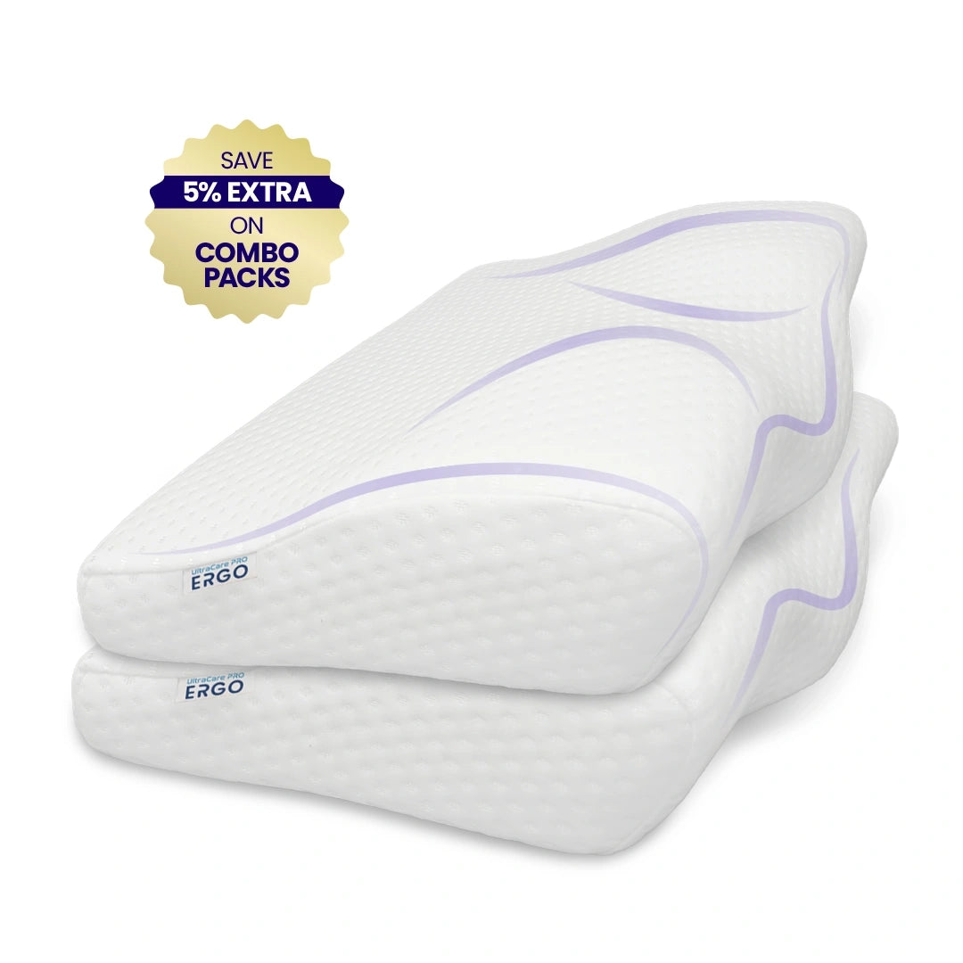 UltraCare PRO ERGO Contour Cervical Pillow Pack of 2 Combo - Memory Foam Orthopedic Neck Pain Relief Pillow Set with Jacquard Cover