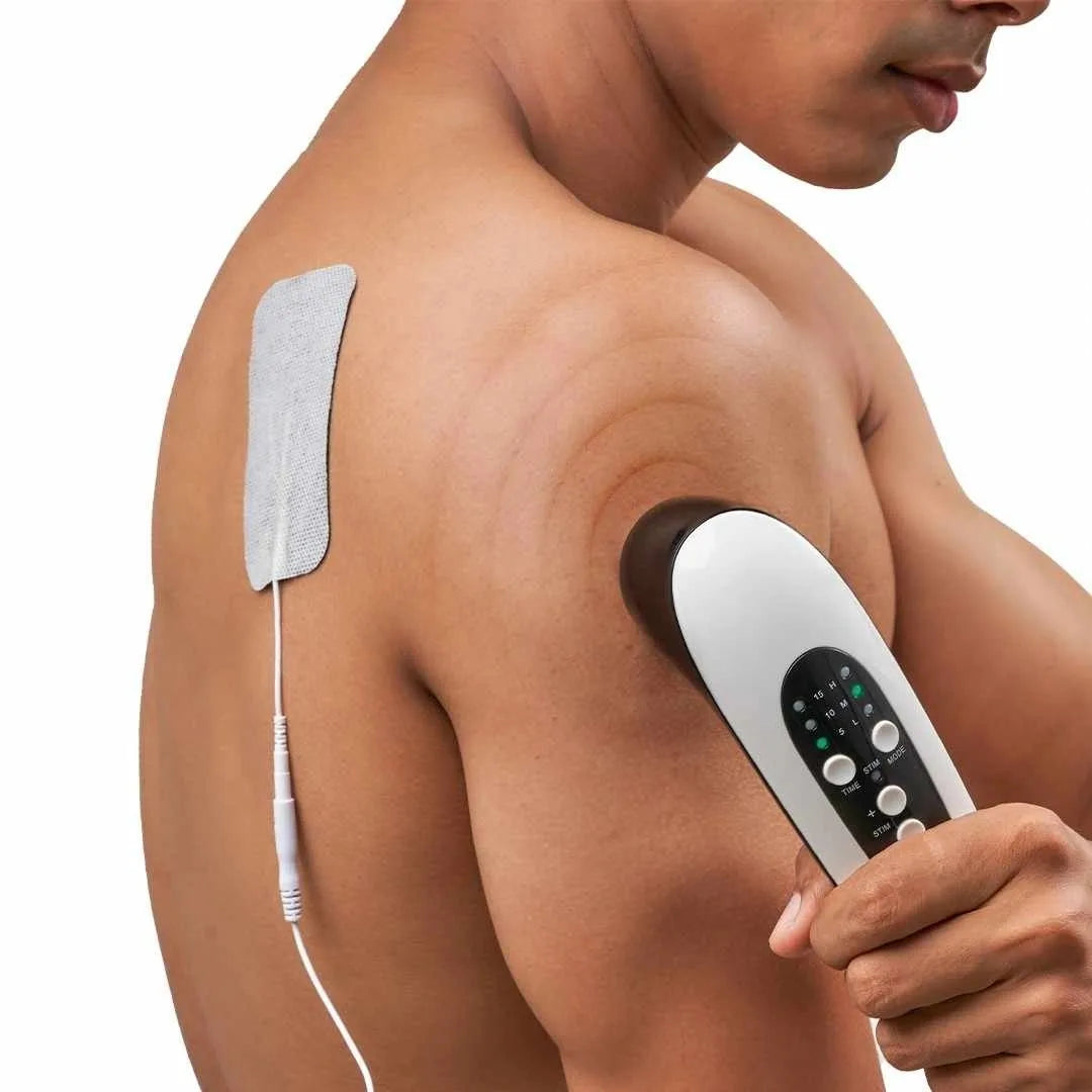 UltraCare PRO SonicTENS Electrode Pad Applied on Shoulder for TENS Ultrasound Pain Relief Therapy