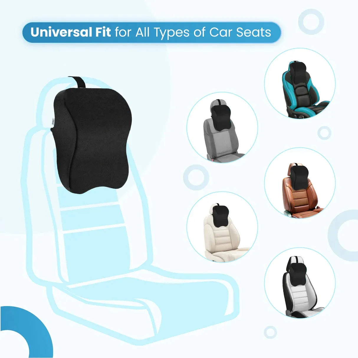 Universal fit car seat neck pillow for SUV, sedan, and luxury car seat headrest support
