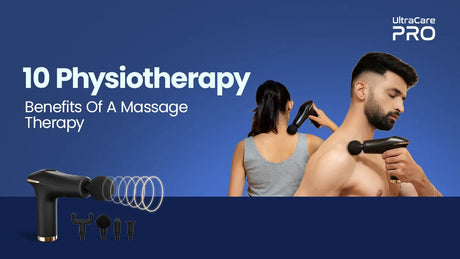 10 physiotherapy benefits of massage therapy — therapist and patient using UltraCare PRO massage guns with interchangeable heads