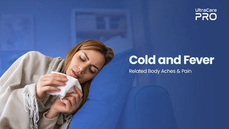 Sick woman wrapped in shawl holding tissue while resting on sofa — Cold and Fever Related Body Aches and Pain | UltraCare PRO