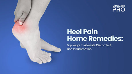 Heel pain home remedies — hand pressing red inflamed ankle and heel area for discomfort and inflammation relief