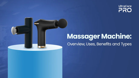 UltraCare PRO handheld percussion massage guns with interchangeable heads for muscle recovery and pain relief