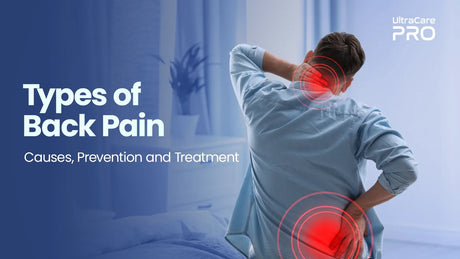 Man with red pain indicators on neck and lower back — Types of Back Pain Causes, Prevention and Treatment | UltraCare PRO