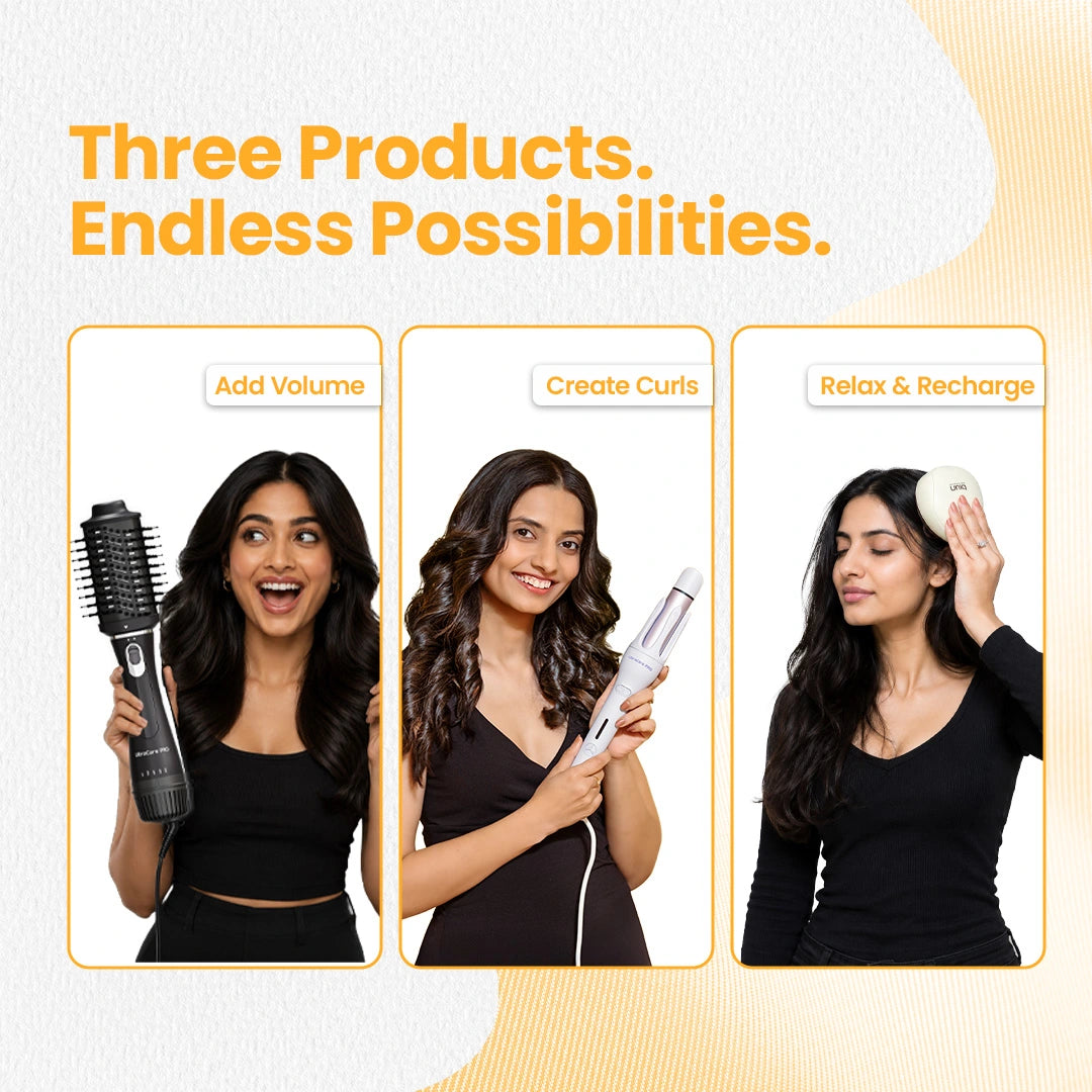 Rakshabandhan Gifting Combo (EVA Hair Volumizer + EVA Automatic Hair Curler + UNIQ Head and Scalp Massager)
