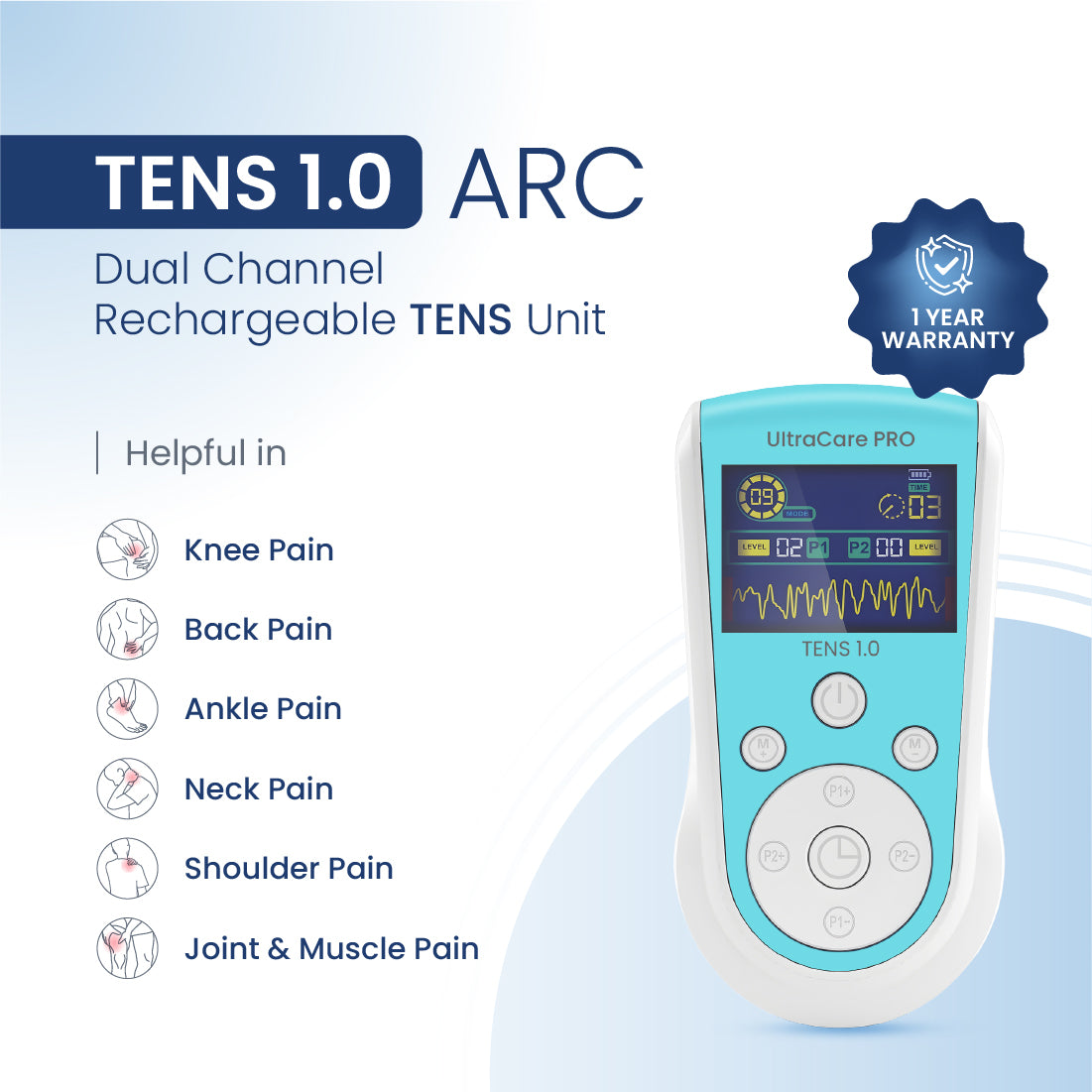 TENS 1.0 Curve: Portable TENS Machine Physiotherapy