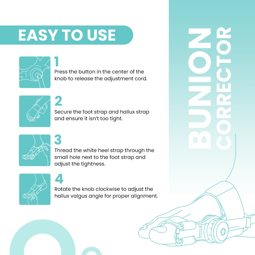 UltraCare PRO bunion corrector step by step usage guide with adjustable straps and alignment knob