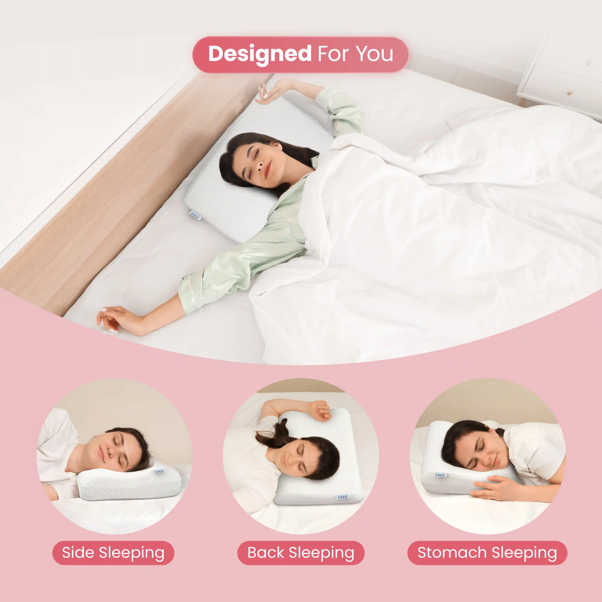 UltraCare PRO Cervical Pillow for Side Sleeping, Back Sleeping and Stomach Sleeping - Ergonomic Contour Memory Foam Neck Support Pillow