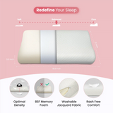 Orthopedic Cervical Pillow with Contour Memory Foam, Rash-Free Jacquard Fabric Cover, 18.5x11x3.5 inch - Soft Balanced Firm Support Zones