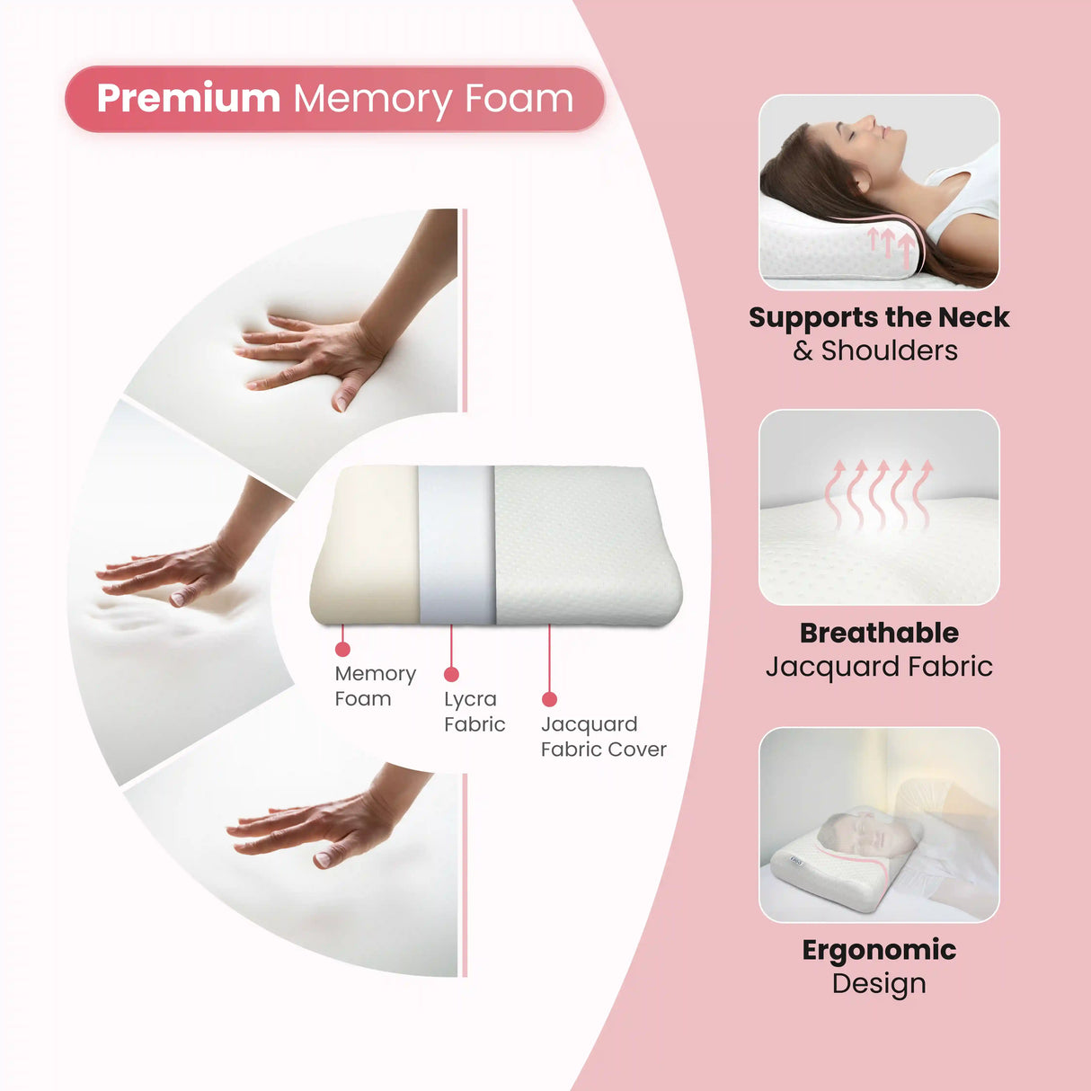 Premium memory foam cervical pillow for neck pain relief and comfortable sleep support