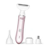 UltraCare PRO women’s electric body hair trimmer with facial hair remover attachments for smooth, painless, and easy grooming at home.