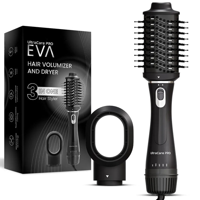 UltraCare PRO EVA Hair Volumizer and Dryer 3-in-1 hair styler with volumizing brush, hair dryer, and salon styling tool
