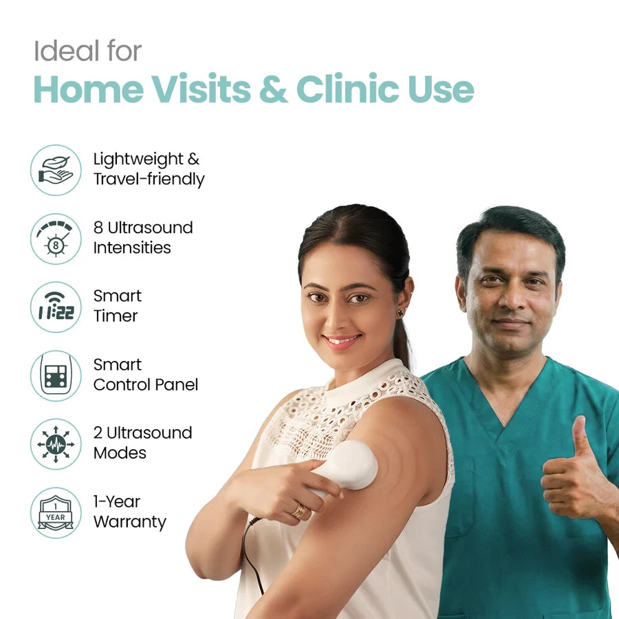 UltraCare PRO ultrasound therapy device for home and clinic use with adjustable intensity and pain relief features