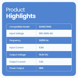 SONICTENS Adapter compact design with wide voltage compatibility and overheating protection