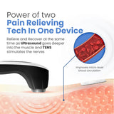 Ultrasound and TENS therapy device for pain relief, improves blood circulation, stimulates nerves, and supports muscle recovery in one device