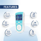 Features of TENS 1.0 ARC rechargeable TENS machine with dual channel output, portable design, and pain relief therapy.