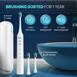 UltraCare PRO sonic electric toothbrush with travel case, replaceable brush heads, IPX7 waterproof design, and long battery life.