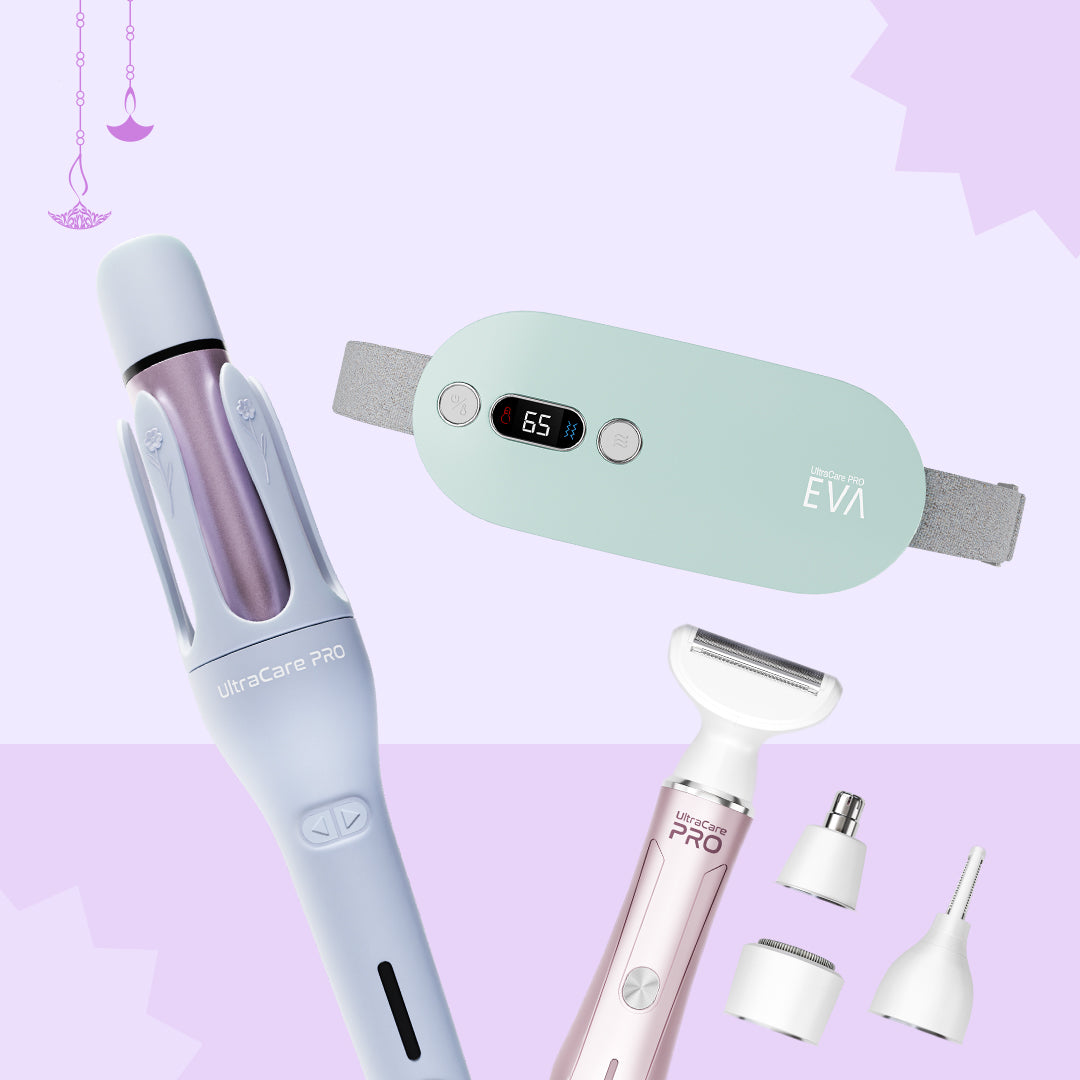 Ultimate Pamper Combo (EVA Period Heating Pad + EVA Automatic Hair Curler + EVA Face and Body Hair Trimmer)