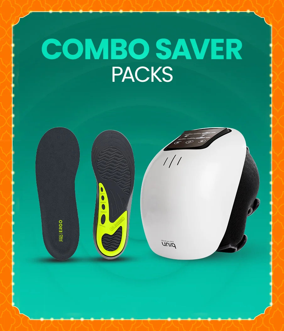 UltraCare PRO combo saver pack with smart knee massager and ergonomic insoles for joint pain relief, foot support, and daily comfort