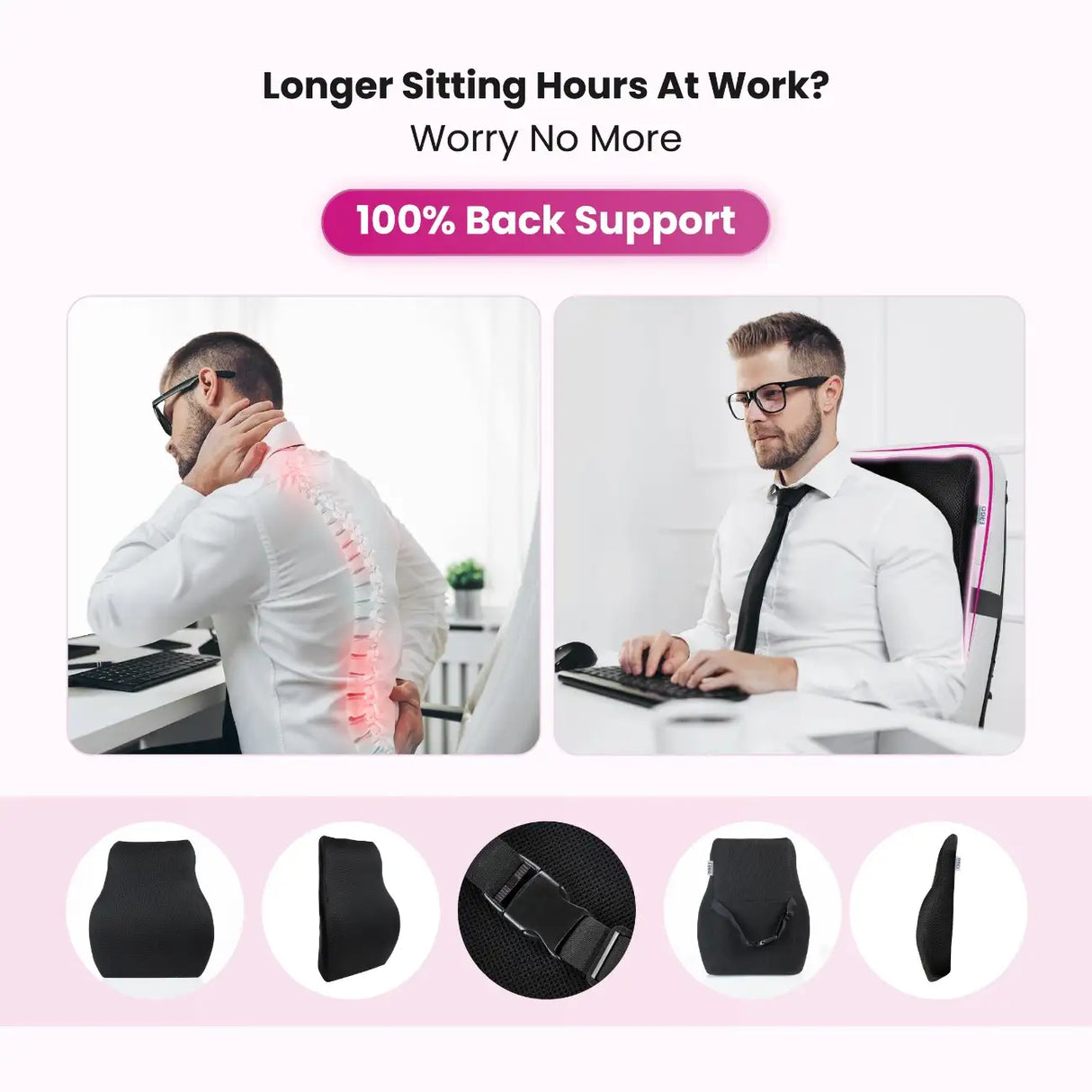 UltraCare PRO ERGO Lumbar Backrest Cushion with 100 Percent Back Support for Long Sitting Hours at Work - Relieves Office Back Pain and Improves Sitting Posture