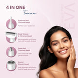 UltraCare PRO 4 in 1 women’s trimmer with eyebrow, facial, nose, and body hair remover attachments for painless grooming.
