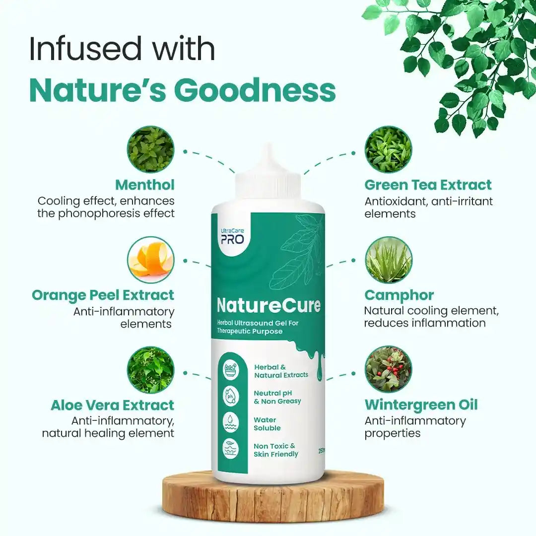 NatureCure Herbal Ultrasound Gel with Menthol Aloe Vera Camphor Green Tea Wintergreen Oil Extracts