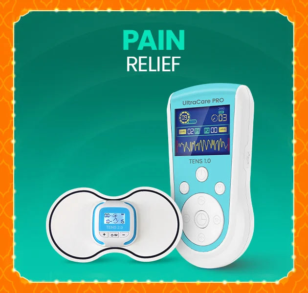 UltraCare PRO TENS pain relief device for muscle stimulation and joint pain therapy at home with portable EMS massager