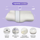 Premium memory foam contour pillow with breathable jacquard fabric and ergonomic neck support design