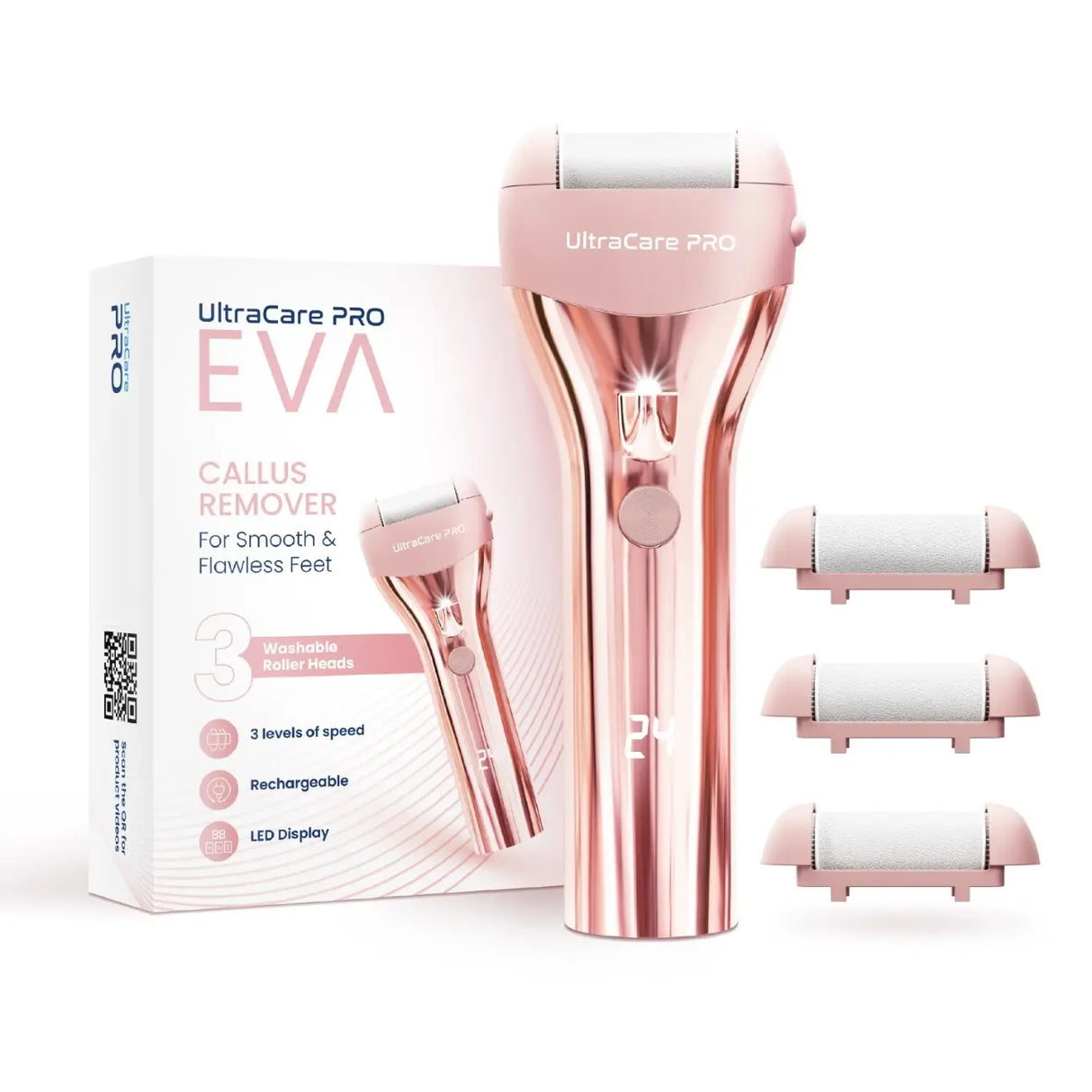 UltraCare PRO EVA callus remover kit with washable roller heads for soft and crack free feet care