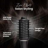 UltraCare PRO hair volumizer with anti-scald grip, charcoal bristles, and tangle-free design for salon styling.