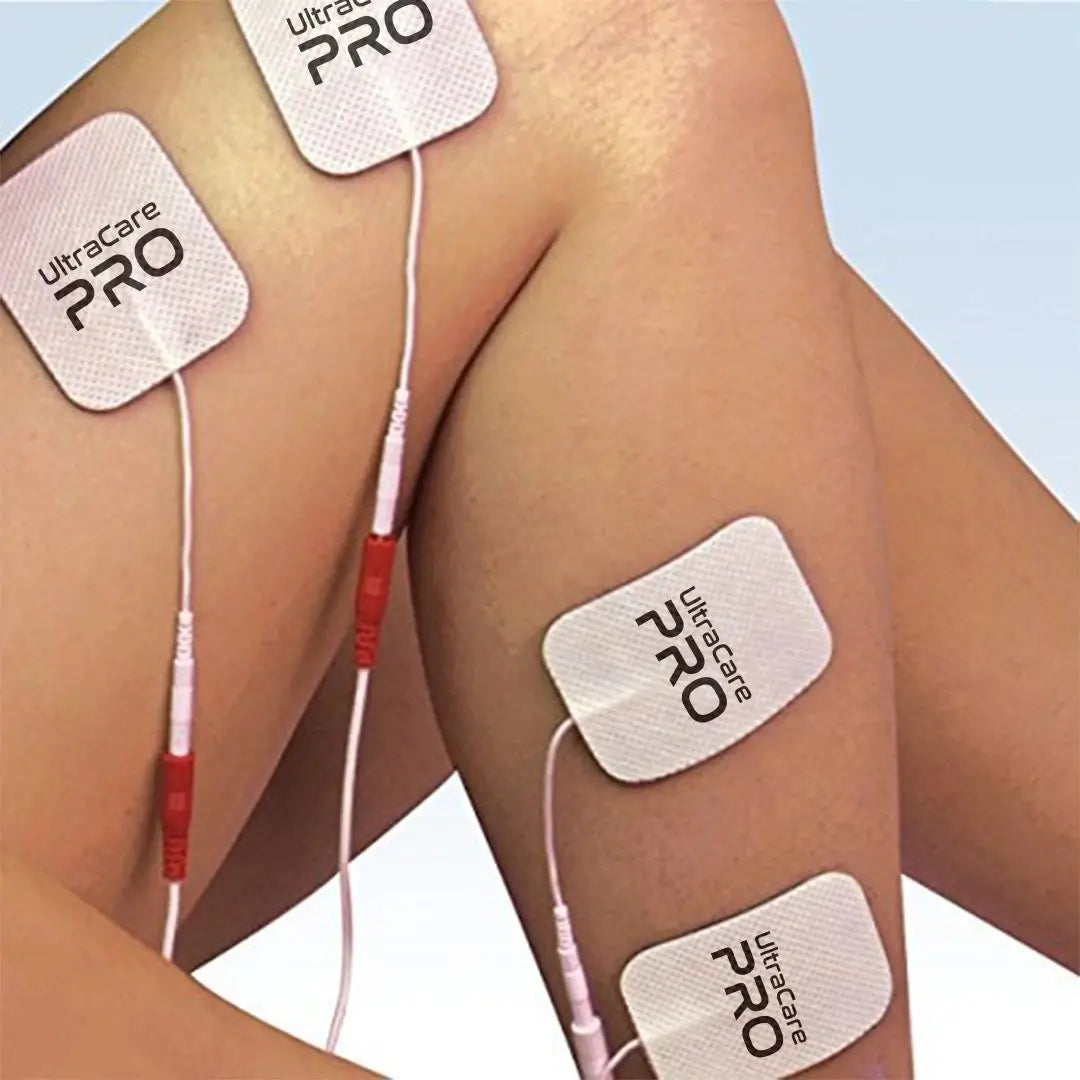 UltraCare PRO TENS Electrode Pads on Knee and Leg for Muscle Pain Relief EMS Physiotherapy
