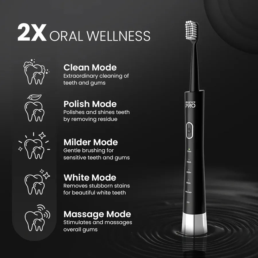 UltraCare PRO UNIQ Electric Toothbrush 5 Modes Clean Polish Milder White Massage for Complete Oral Care